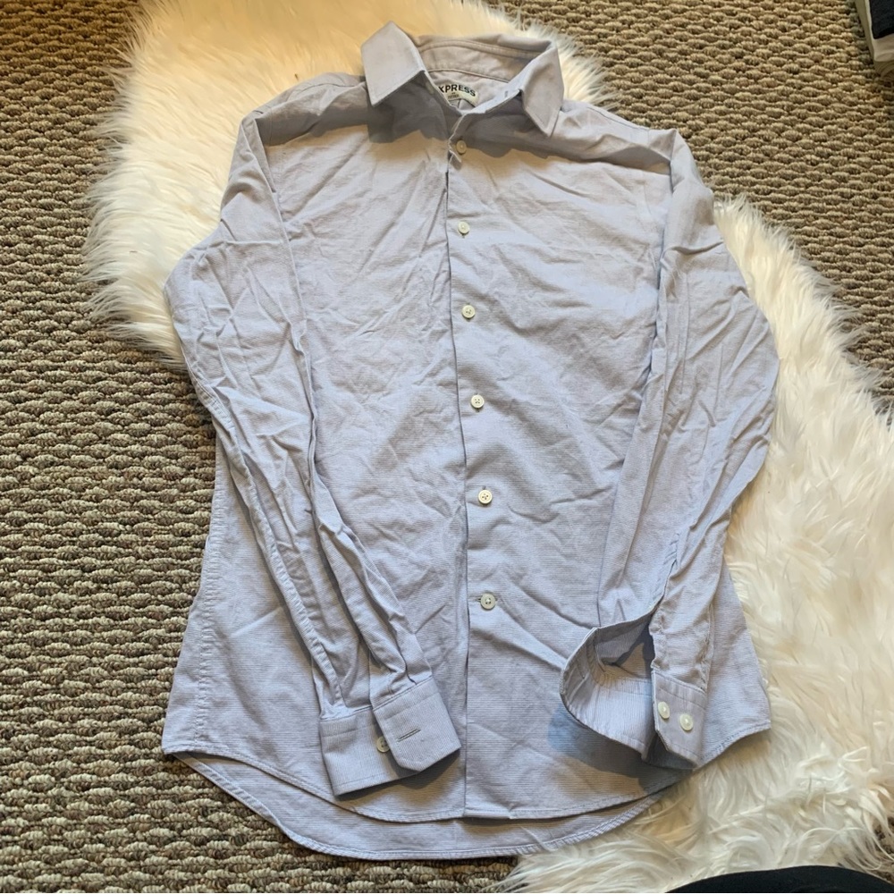 Express Fitted Button Down Top Shirt Light Blue Size Small